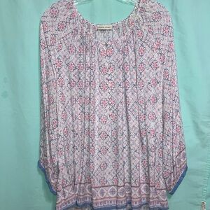 Adrienne Vittadini Light Blue and Pink Floral Blouse